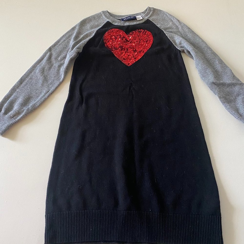 Children's Place Raglan Heart Sweater Dress Sequin